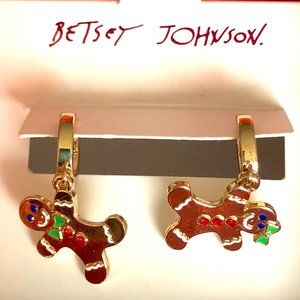 NEW Betsey Johnson Gingerbread Charm Huggie Drop Earrings